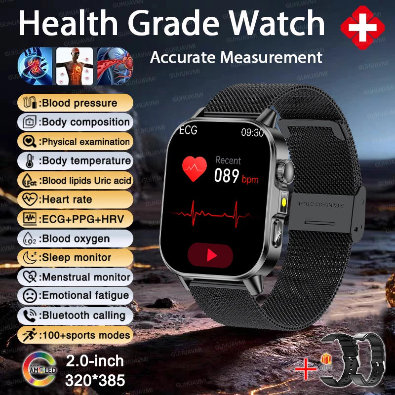 2026 New ECG+PPG Three High Diagnose Smart Watch Men Women Clock Blood Lipid BP Uric Acid Heart Rate Health Tracker Smartwatch