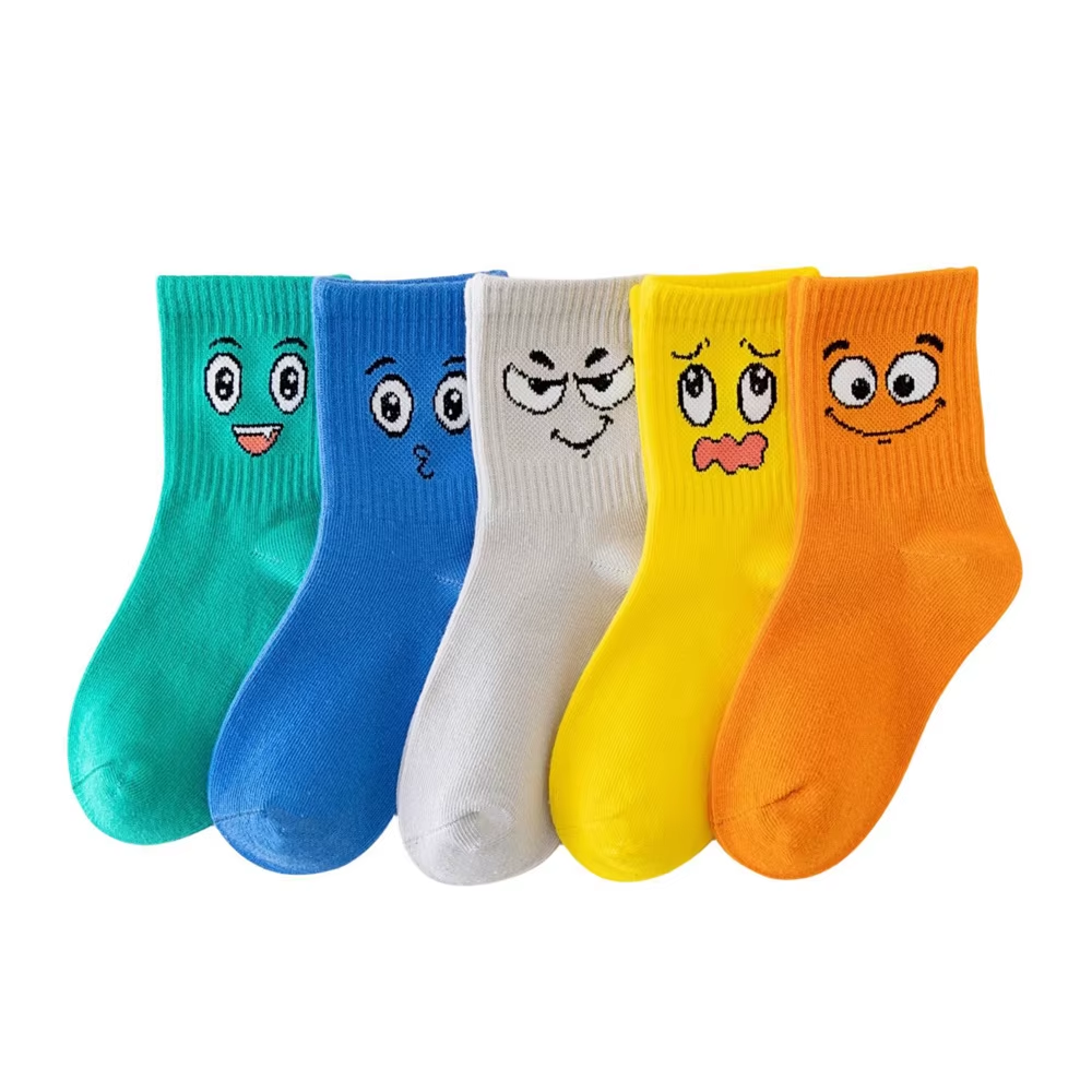 5 pairs kids funny face socks multicolor emoticon pattern set