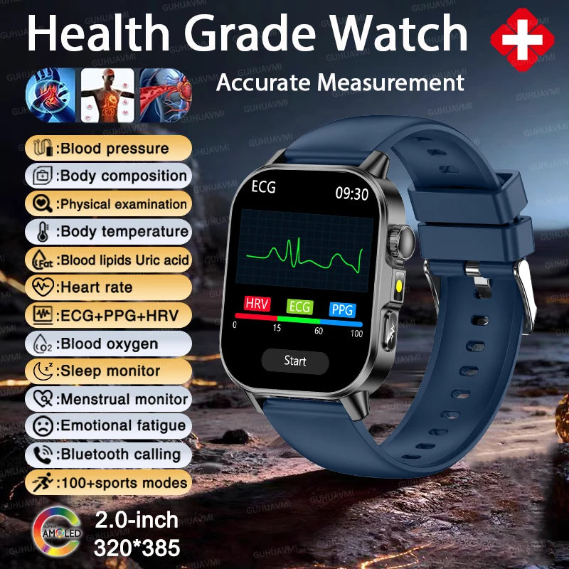 2026 New ECG+PPG Three High Diagnose Smart Watch Men Women Clock Blood Lipid BP Uric Acid Heart Rate Health Tracker Smartwatch
