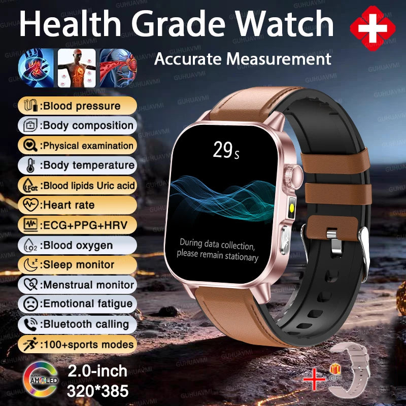 2026 New ECG+PPG Three High Diagnose Smart Watch Men Women Clock Blood Lipid BP Uric Acid Heart Rate Health Tracker Smartwatch