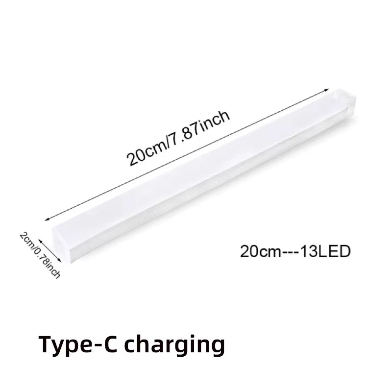 White LED cabinet light with USB Type-C charging port, 20cm size shown on packaging