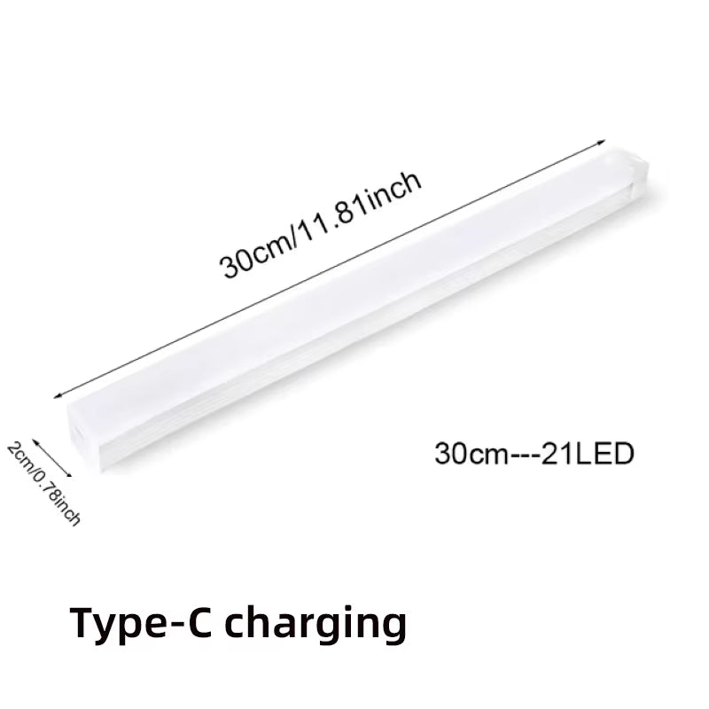 White LED cabinet light with USB Type-C charging port, 30cm size shown on packaging