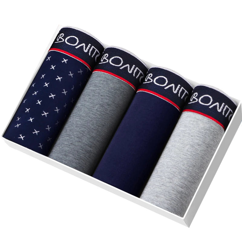 Back view of BONAS men’s boxer briefs in navy blue, highlighting stretch fabric and comfortable fit.