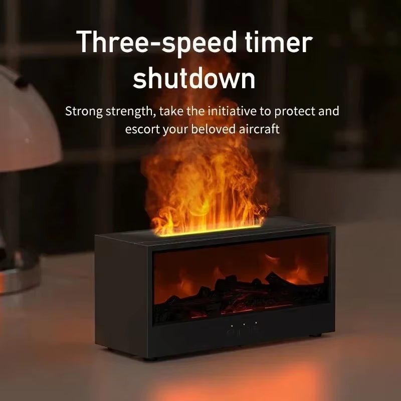 3D flame humidifier remote control and device side by side

