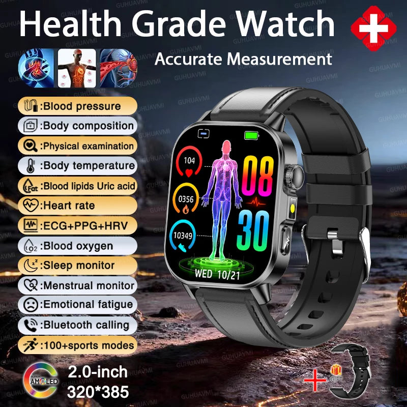 2026 New ECG+PPG Three High Diagnose Smart Watch Men Women Clock Blood Lipid BP Uric Acid Heart Rate Health Tracker Smartwatch