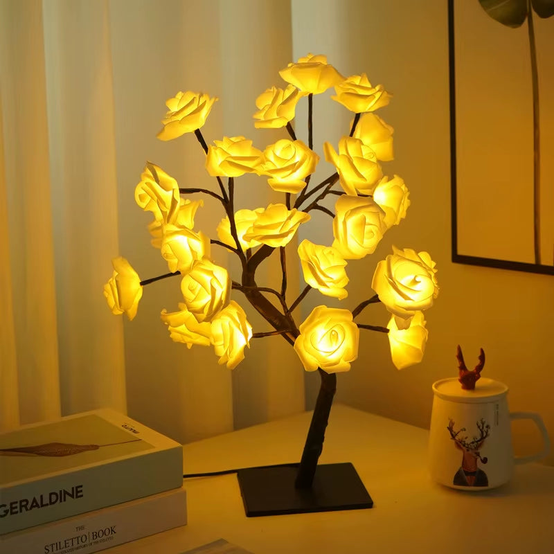 LED Rose Tree Table Lamp colour white light, decorative rose night light for bedroom and home décor
