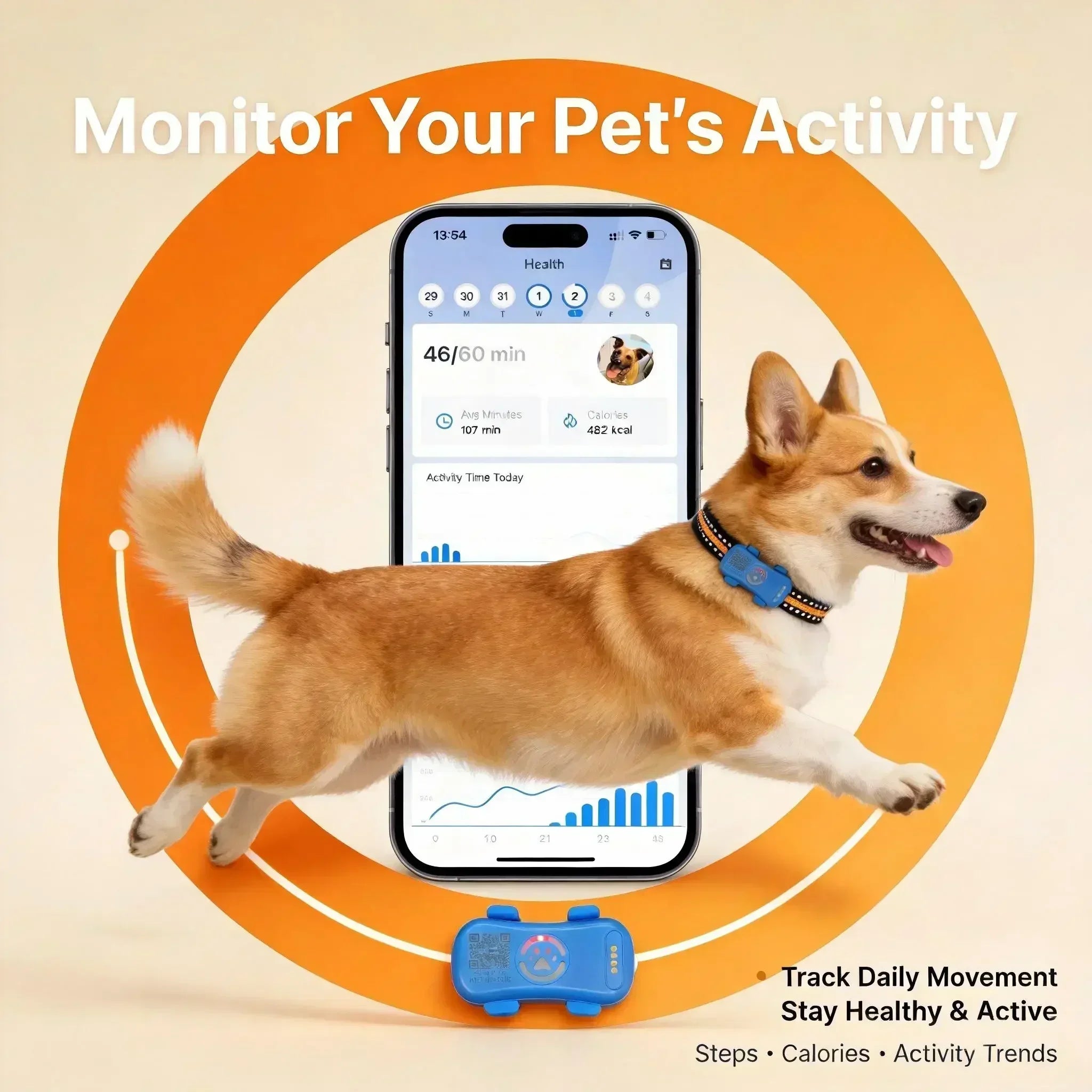 GPS Pet Tracker 4G size comparison – lightweight at 3.2oz