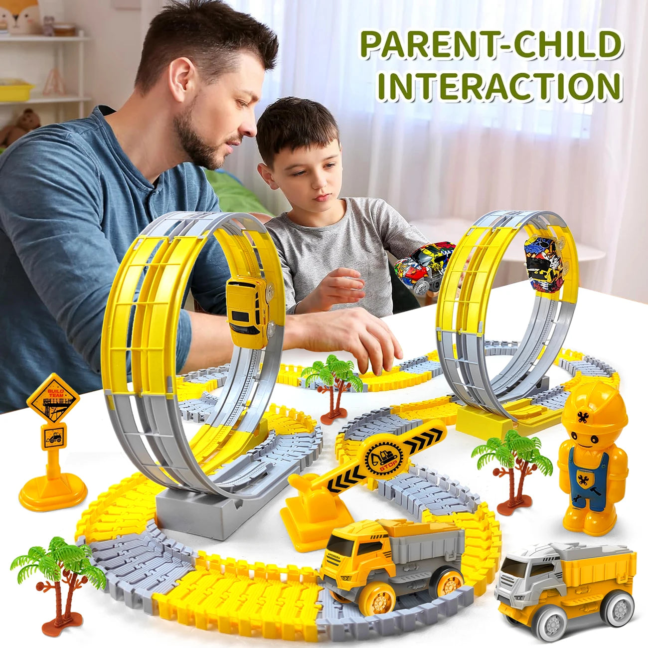 Kids' electric climbing car track set — flexible bendable race track with flash lights