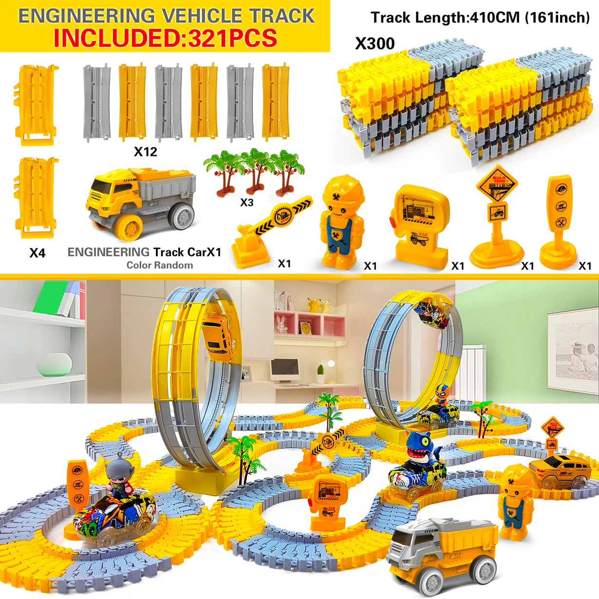 321-piece kids' magic climbing car track set — electric flash light race toy