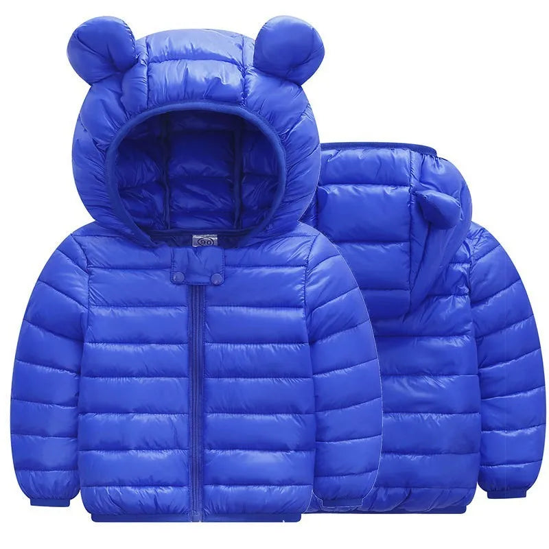 Close-up of full-length zip on kids puffer jacket