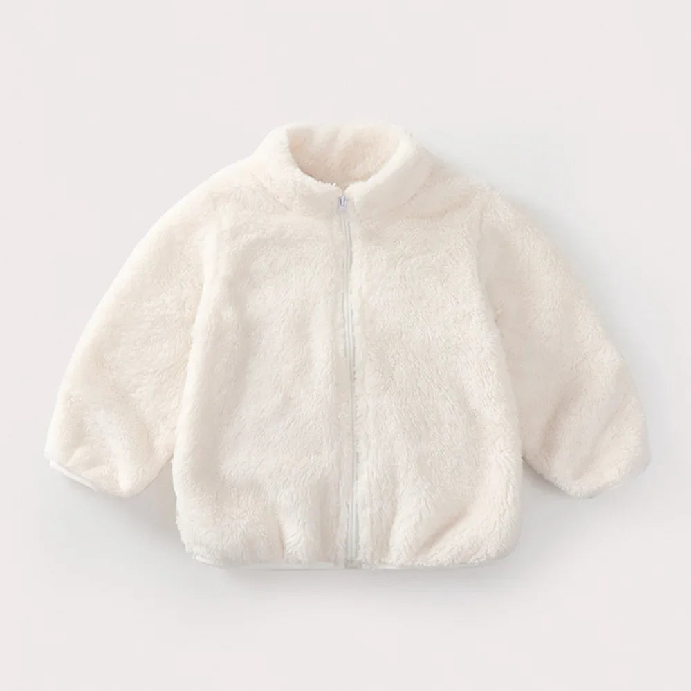 Children's Warm Fleece Jacket in White – Unisex Outerwear for Toddlers and Kids Ages 6 Months to 5 Years