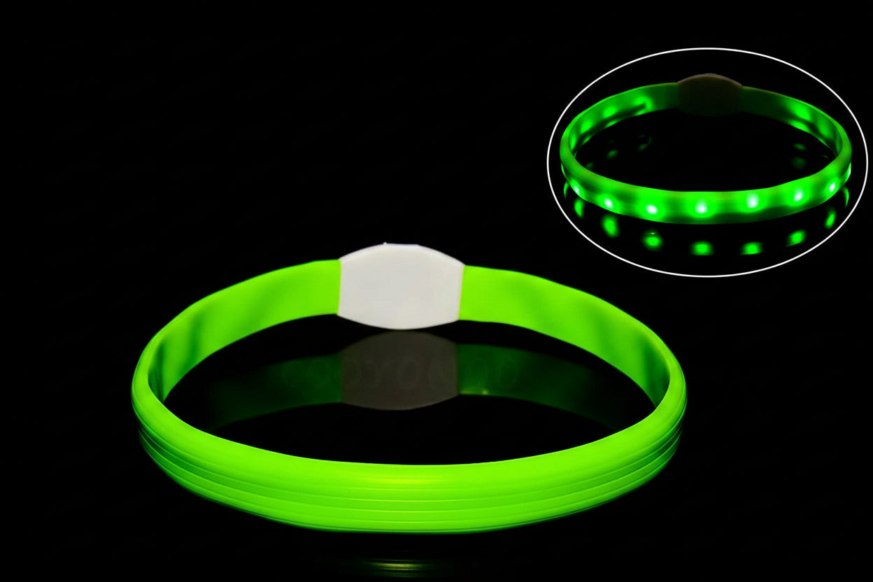 LED light up dog collar in green, USB rechargeable waterproof night safety collar for dogs
