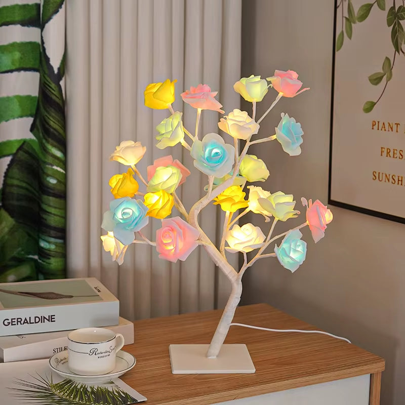 LED Rose Tree Table Lamp colour white light, decorative rose night light for bedroom and home décor
