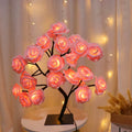 LED Rose Tree Table Lamp with pink white light, USB powered, adjustable branches, bedroom night light
