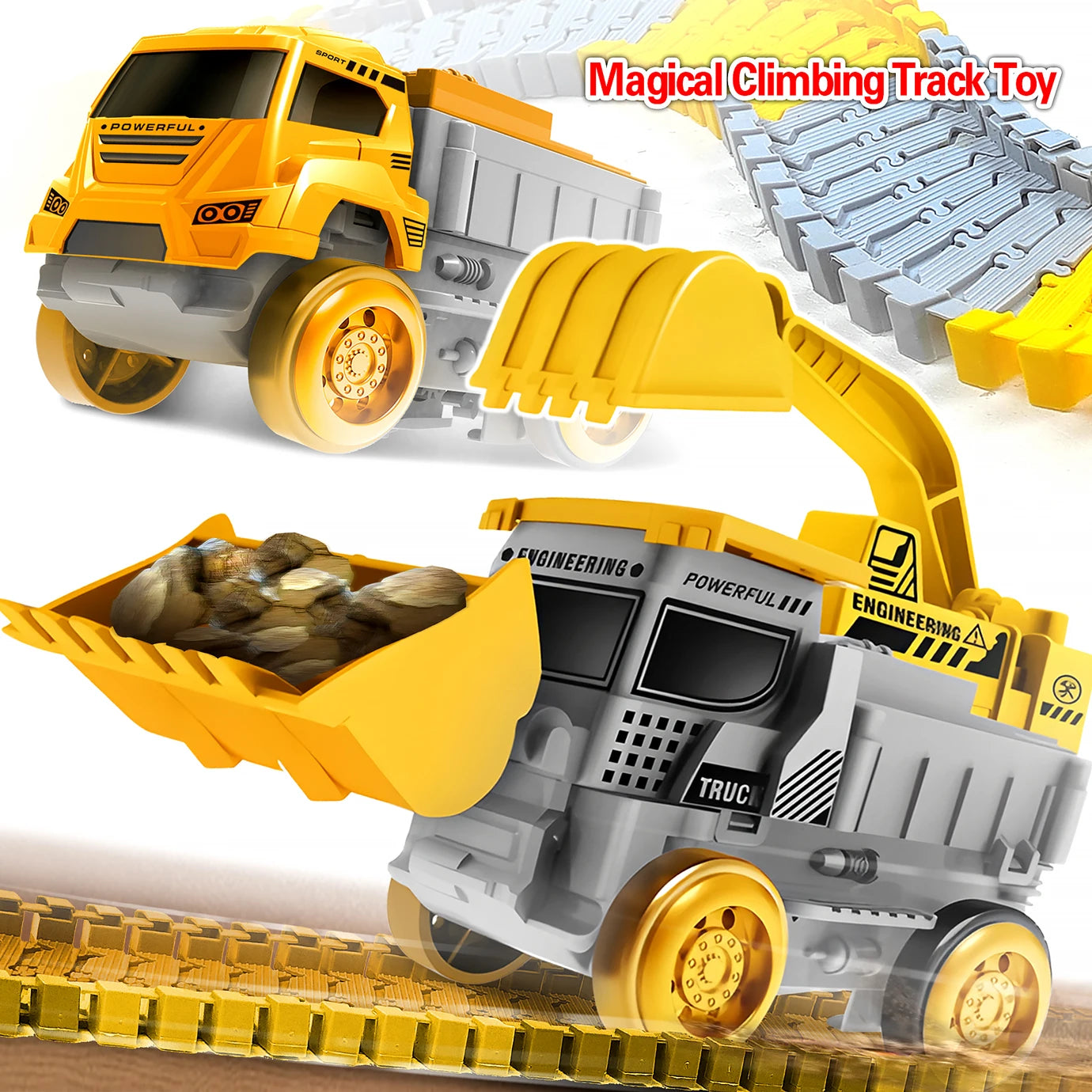 Magic climbing toy car on flexible race track — kids' electric car set with lights