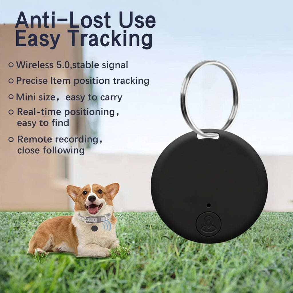 Mini Bluetooth GPS tracker size comparison next to a coin