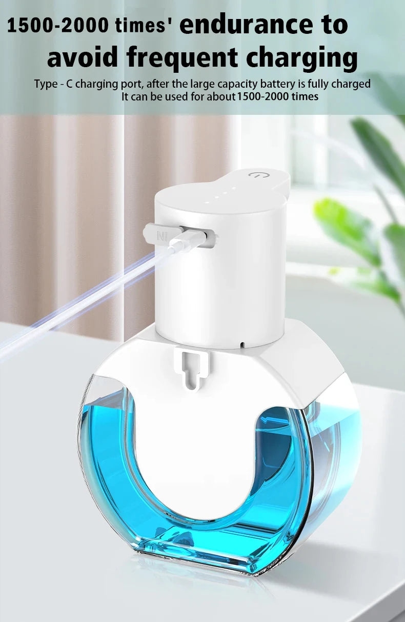 USB-C rechargeable foam soap dispenser side view showing charging port
