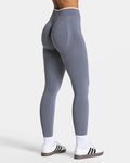 Women's Color Block Seamless Yoga Leggings in Ice Gray — High Waist Hip Lift Seamless Activewear