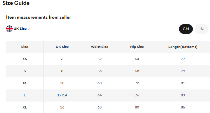Women's Color Block Seamless Yoga Leggings Size Guide — CM Measurements (UK Sizes 6–16)
