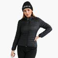 Women's Ultralight Padded Puffer Jacket in Black — Close-Up Detail with Hood