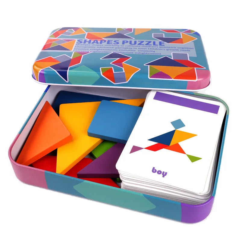 Wooden Montessori tangram puzzle game for kids aged 3+