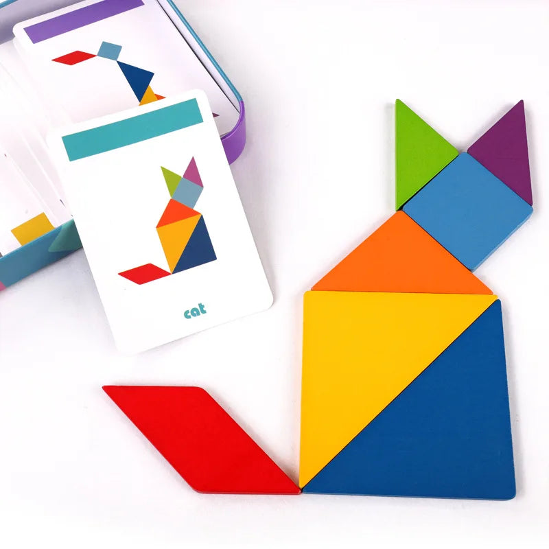 Wooden Montessori tangram puzzle game for kids aged 3+